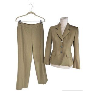 Kasper Womens Two-Piece Pant Suit Petti Size 2P Olive Green Career Office 21P